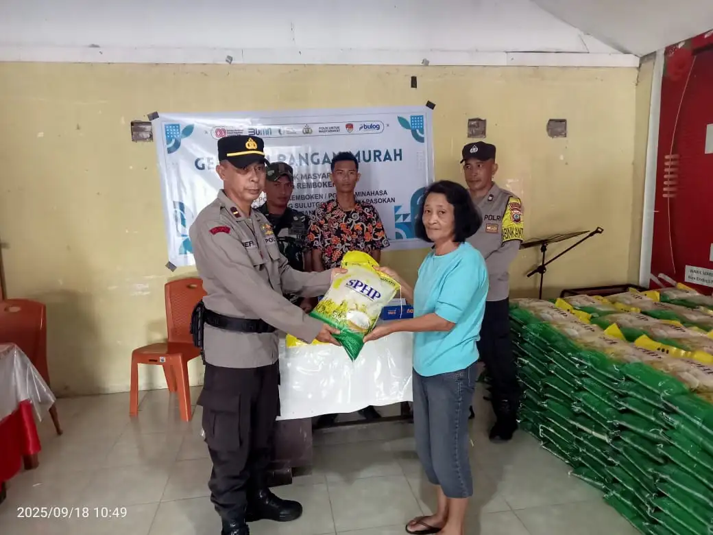 Polsek Remboken Gelar Gerakan Pangan Murah, Warga Antusias Serbu Beras Bulog
